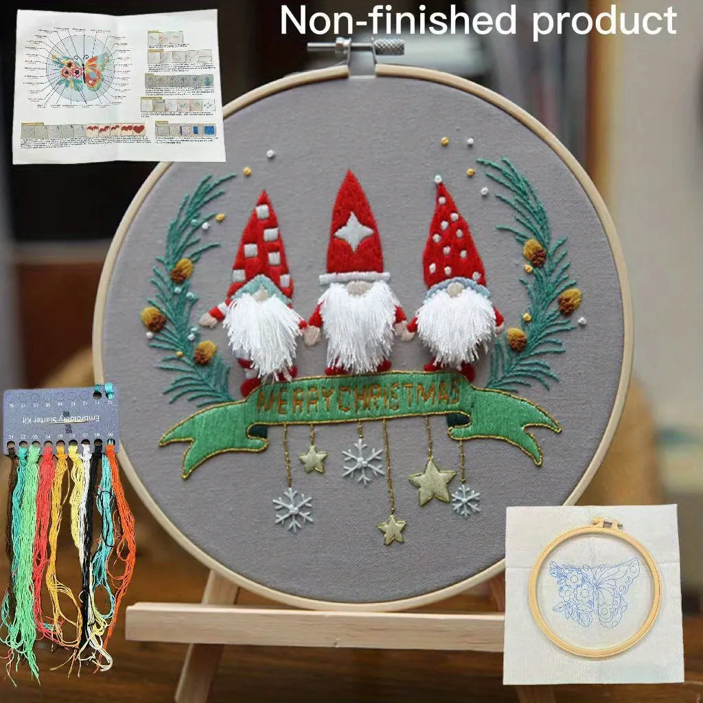 Complete 3D Embroidery Kit with Christmas Patterns and Hoop