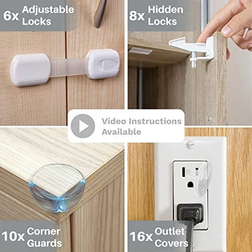 Complete Baby Proofing Kit Child Safety Hidden Corner Guards and Outlet Covers