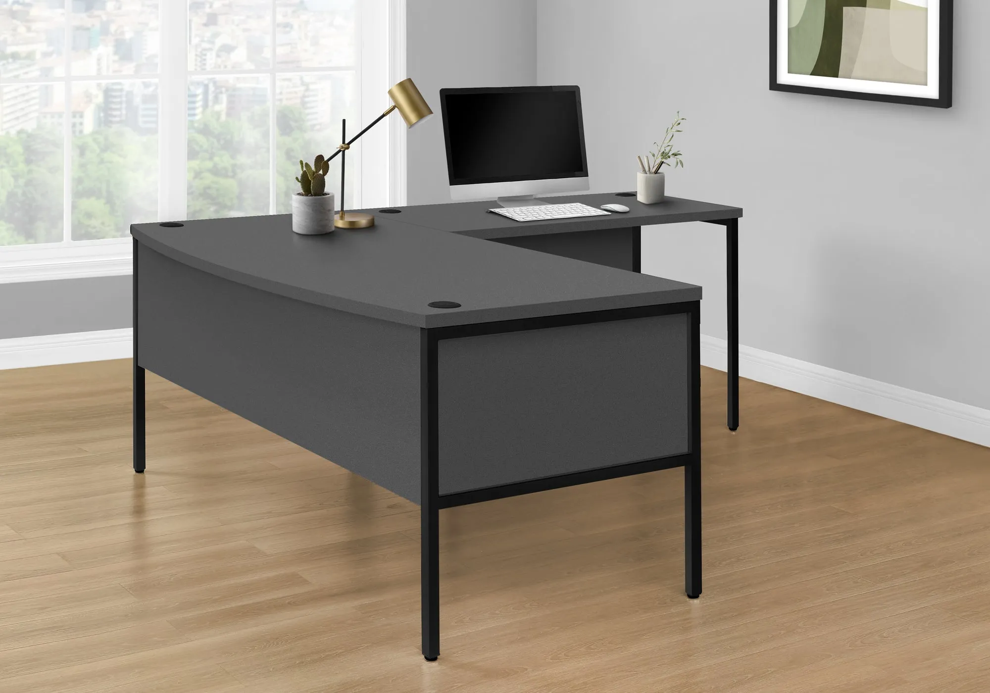 Computer Desk, 48"l, Work, Home Office, Commercial Grade, Grey Laminate, Black Metal, Contemporary, Modern