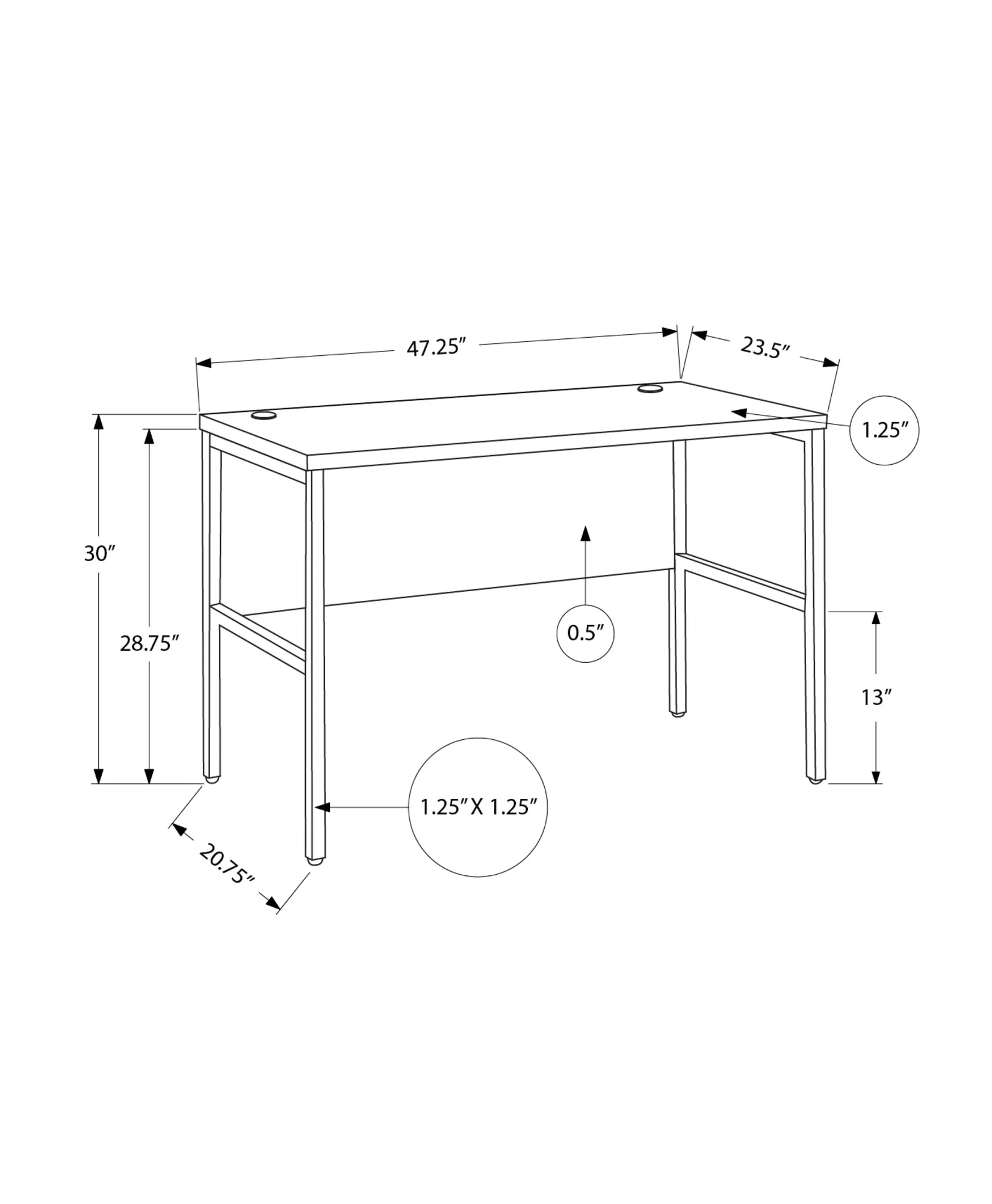 Computer Desk, 48"l, Work, Home Office, Commercial Grade, Grey Laminate, Black Metal, Contemporary, Modern