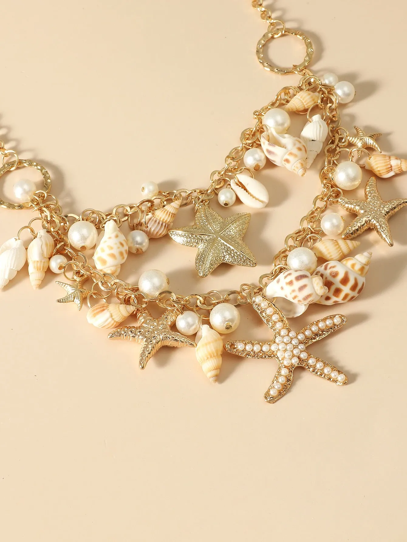 Conch & Starfish Charm Layered Necklace Jewelry for Women Gift for Her Necklace