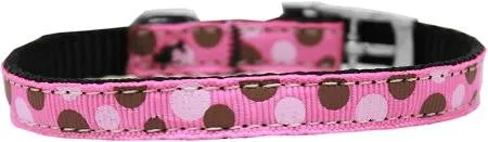 Confetti Dots Nylon Dog Collar with classic buckle 3-8" Bright Pink Size 16