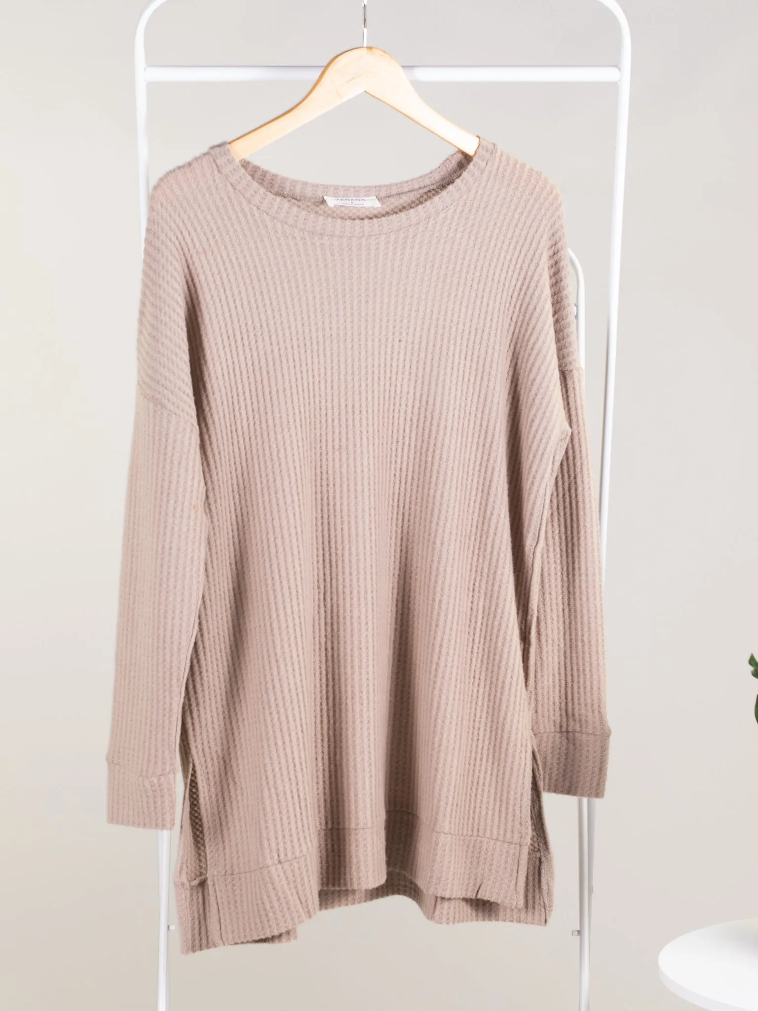 Confident and Carefree Round Neck Sweater - Tan