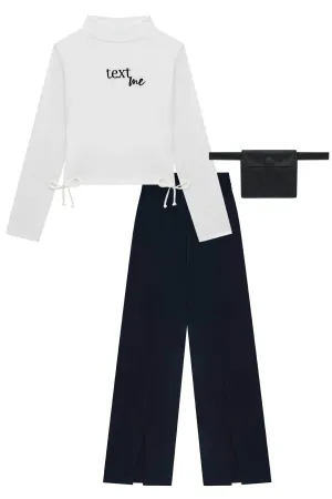 Conjunto de Blusa Cropped em Cotton Calça em Molevisco e Pochete em Couro  72283 Vic&Vicky