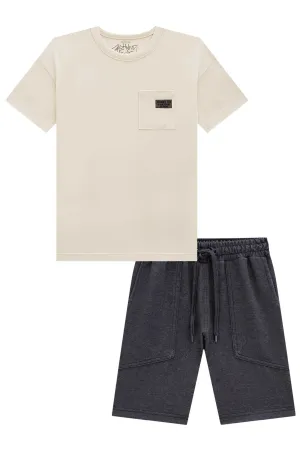 Conjunto de Camiseta em Meia Malha e Bermuda em Cotton Jeans com Elastano  75319 Johnny Fox