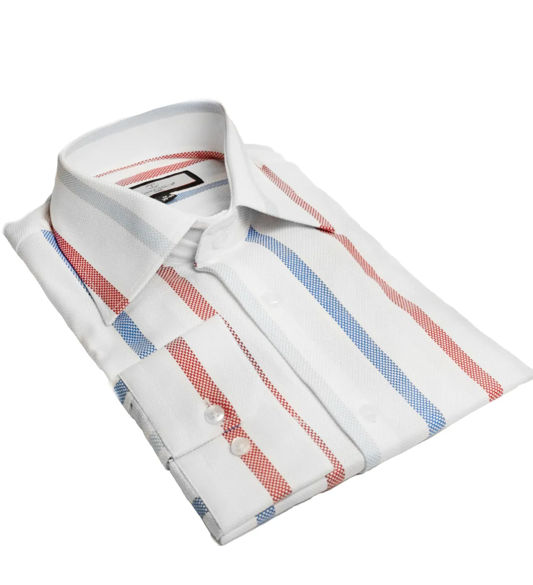 Connaisseur - White with orange and blue plaid slim fit dress shirt