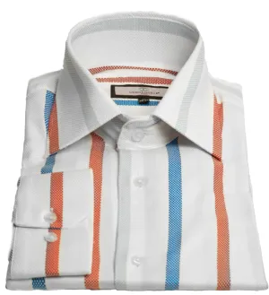 Connaisseur - White with orange and blue plaid slim fit dress shirt