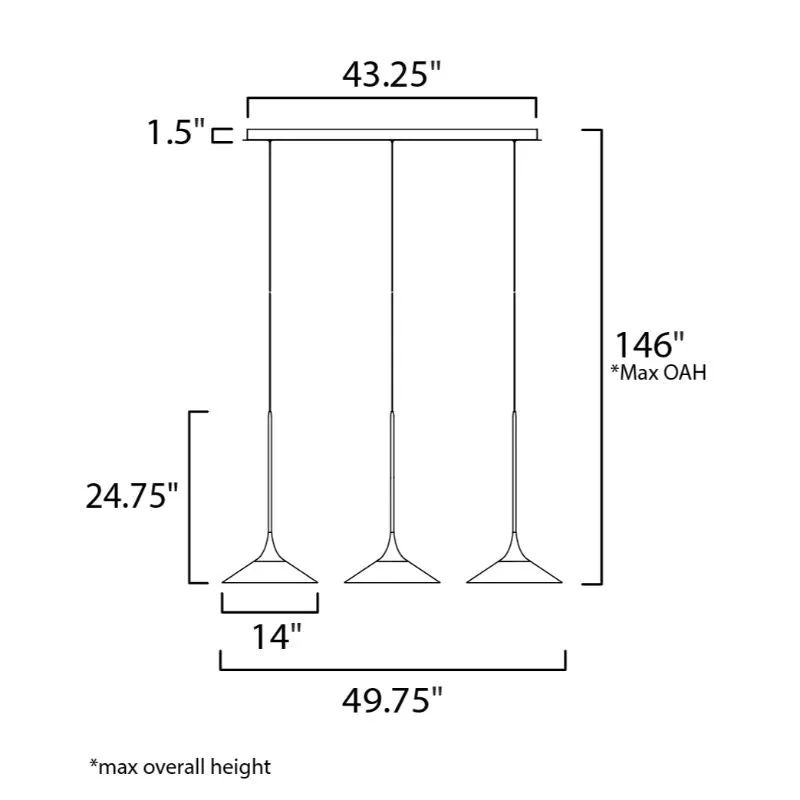 Cono 14" 3 Light Multi-Light Pendant in Polished Chrome