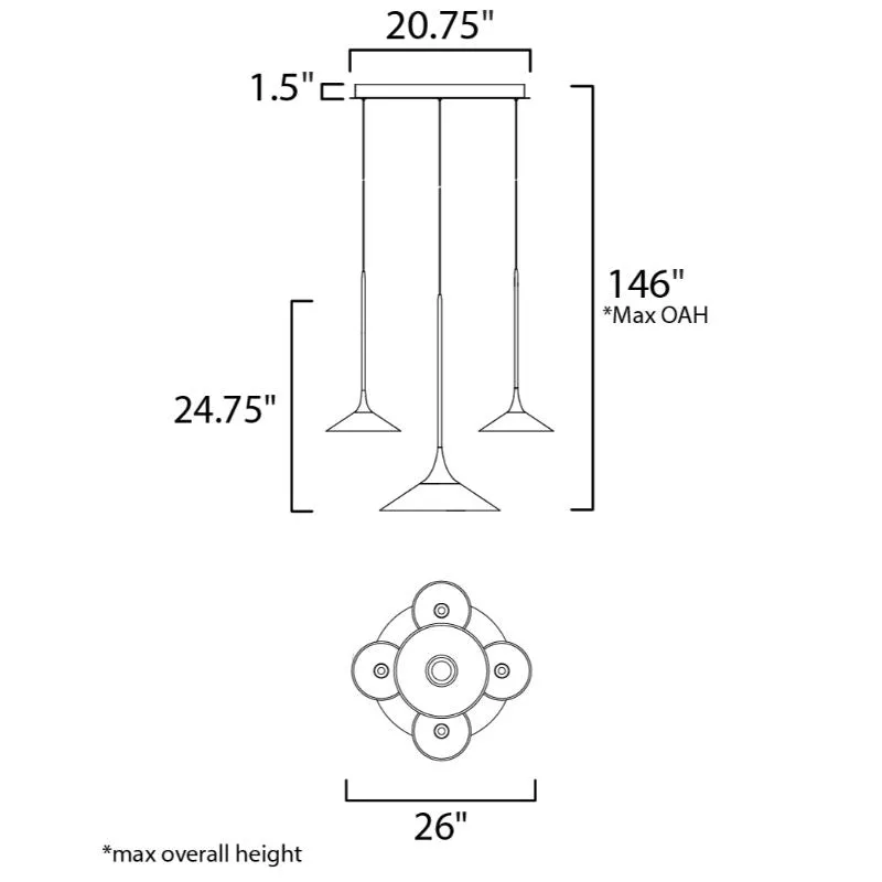 Cono 26" 5 Light Multi-Light Pendant in Polished Chrome