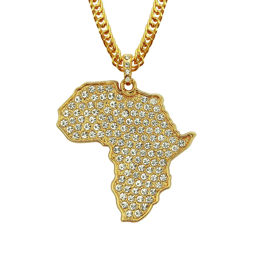 Contemporary African Essence: Gold-Toned Africa Map Necklace with Cuban Chain, Fashion Necklace, Cultural Heritage Jewelry