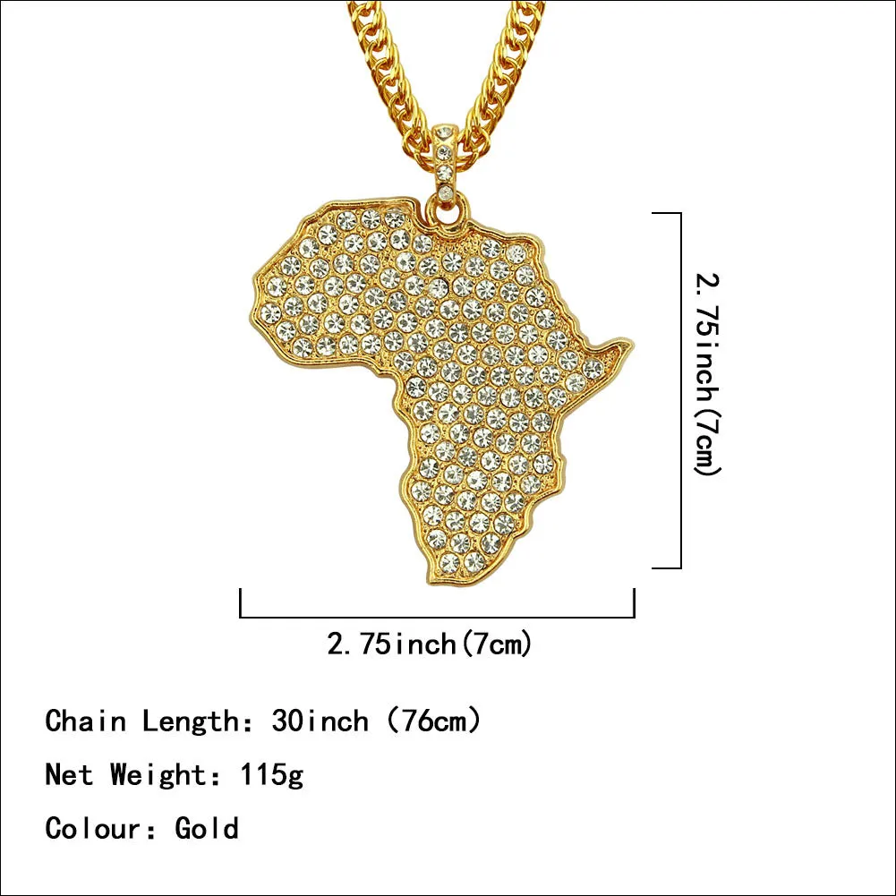 Contemporary African Essence: Gold-Toned Africa Map Necklace with Cuban Chain, Fashion Necklace, Cultural Heritage Jewelry