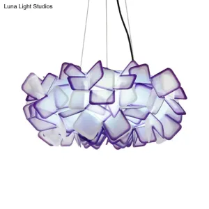 Contemporary Blossom Drop Pendant Ceiling Lamp - Brown/Blue/Purple - 21"/27.5" Wide - 1-Light Acrylic - Living Room