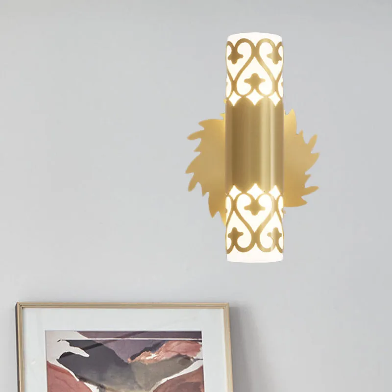 Contemporary Brass LED Cylinder Wall Lamp - Bedside Sconce