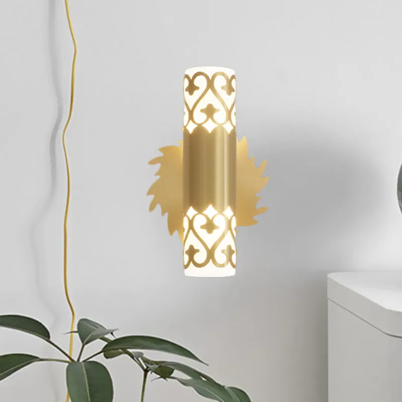 Contemporary Brass LED Cylinder Wall Lamp - Bedside Sconce