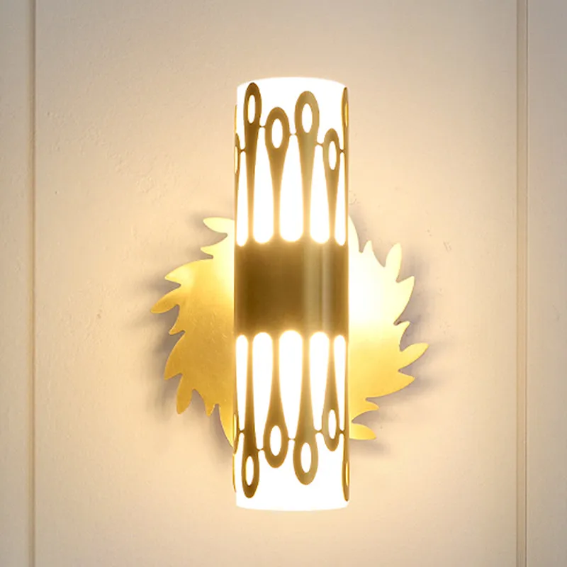 Contemporary Brass LED Cylinder Wall Lamp - Bedside Sconce