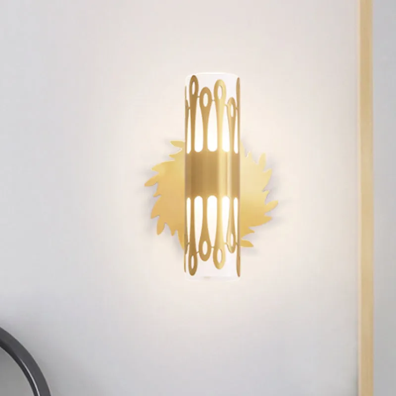 Contemporary Brass LED Cylinder Wall Lamp - Bedside Sconce