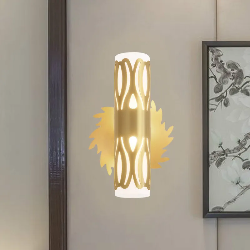 Contemporary Brass LED Cylinder Wall Lamp - Bedside Sconce