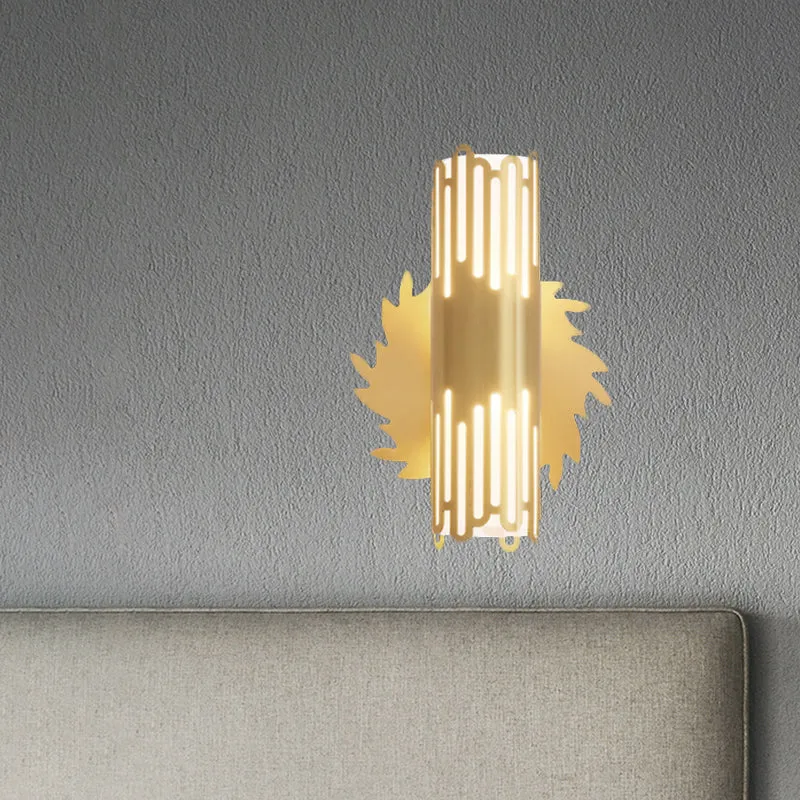 Contemporary Brass LED Cylinder Wall Lamp - Bedside Sconce