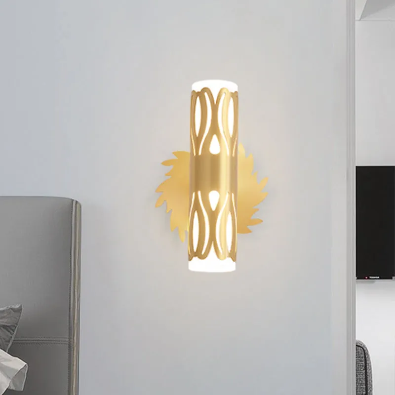 Contemporary Brass LED Cylinder Wall Lamp - Bedside Sconce