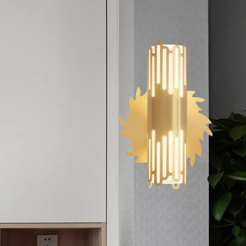 Contemporary Brass LED Cylinder Wall Lamp - Bedside Sconce