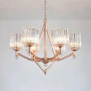 Contemporary Clear Pyramid Glass Chandelier - 6 Bulb Ceiling Light in Copper Finish