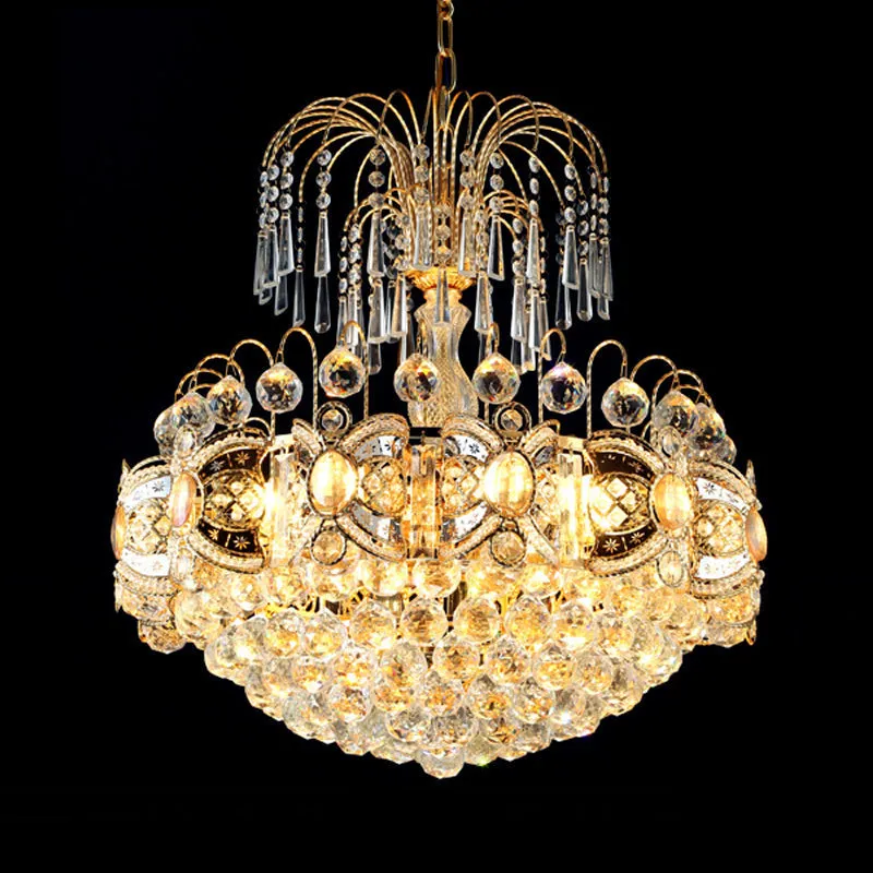 Contemporary Crystal Chandelier - 10-Light Gold Dome Ceiling Fixture, Perfect for Dining Room