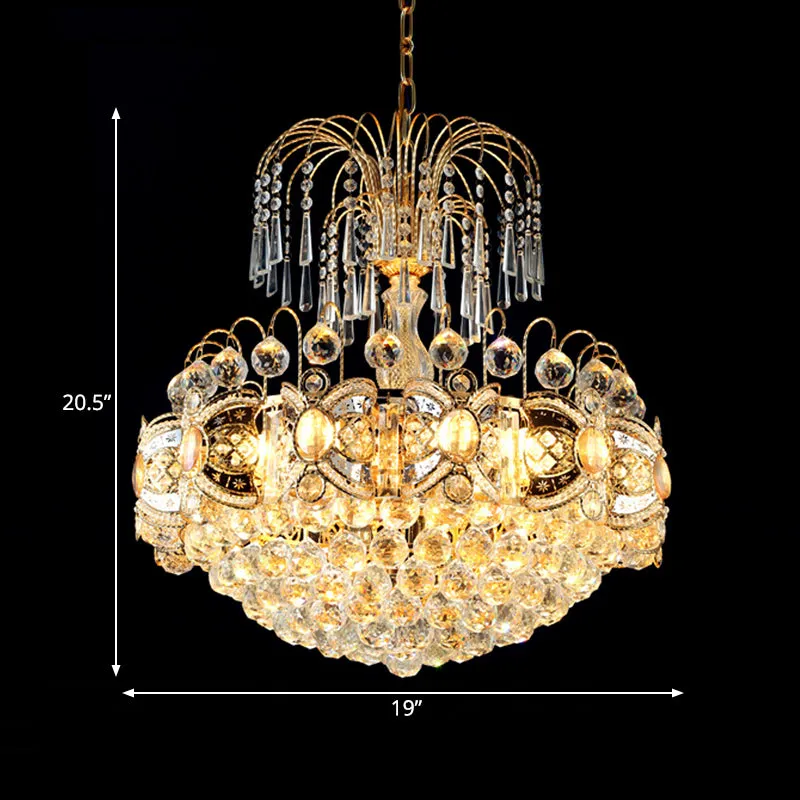 Contemporary Crystal Chandelier - 10-Light Gold Dome Ceiling Fixture, Perfect for Dining Room