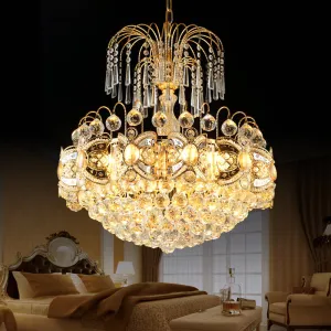 Contemporary Crystal Chandelier - 10-Light Gold Dome Ceiling Fixture, Perfect for Dining Room