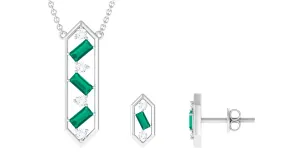 Contemporary Emerald and Diamond Dangle jewelry Set