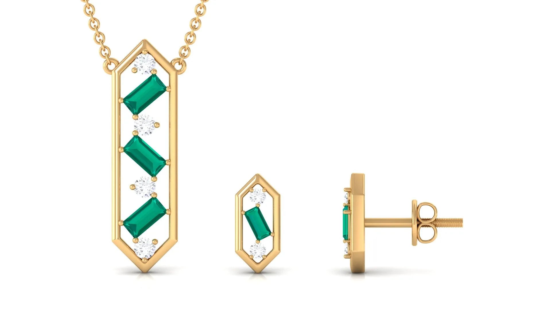 Contemporary Emerald and Diamond Dangle jewelry Set