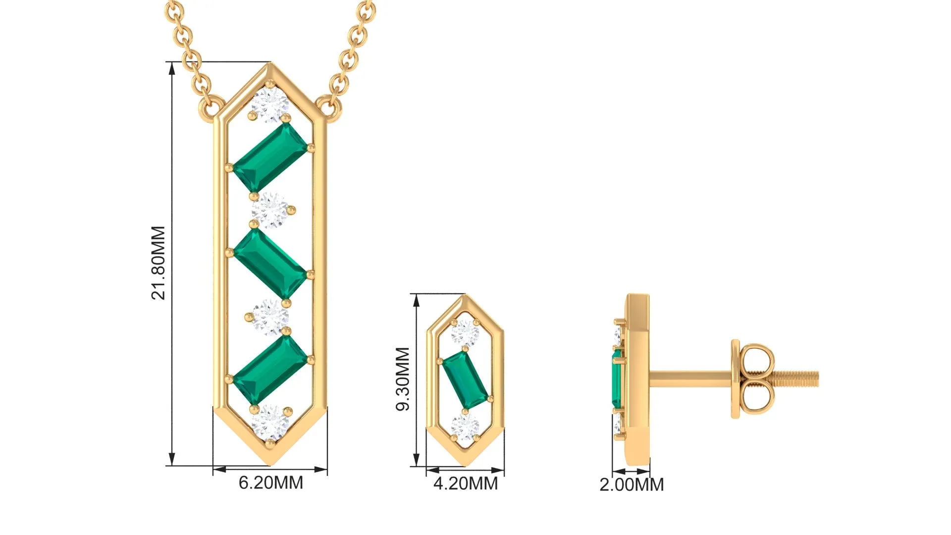 Contemporary Emerald and Diamond Dangle jewelry Set