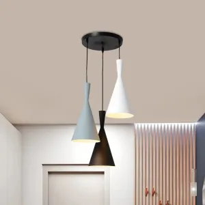 Contemporary Flared Metallic Pendant Light - 3-Head Black Hanging Lamp with Round/Rectangle Canopy