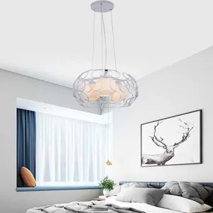 Contemporary Glass Chandelier - 3 White Lights with Cage Design