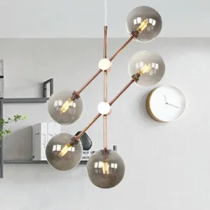 Contemporary Global Glass Chandelier - Modernist Amber/Smoke Gray, 5-Bulb LED Hanging Lamp for Living Room