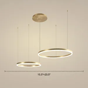 Contemporary Gold LED Chandelier Pendant Light - 2-Layer Metallic Ring Design