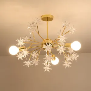 Contemporary Golden Sputnik Chandelier - 3-Light Pendant Light with Star Accent