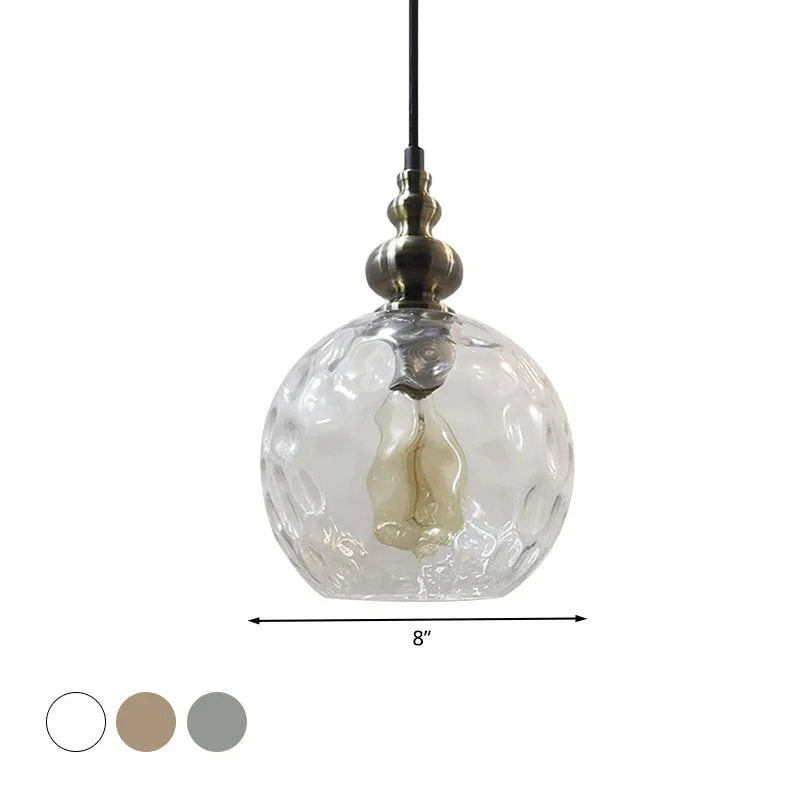 Contemporary Hammered Glass Pendant Light for Boutique Kitchen - 1 Bulb Globe Suspension Light