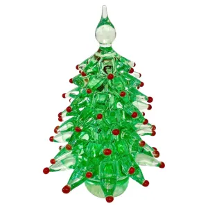 Contemporary Italian Emerald Green Red Murano Glass Christmas Tree Sculpture