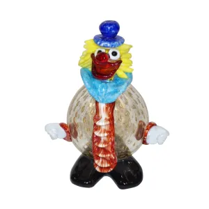 Contemporary Italian Red Amber Blue Murano Glass Clown Sculpture with Orange Tie