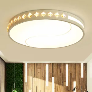 Contemporary LED Crystal Ceiling Lamp for Bedroom with White Acrylic Shade