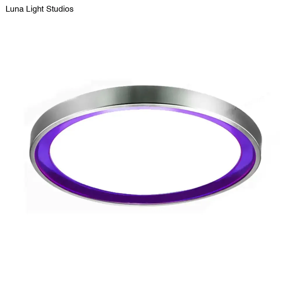 Contemporary LED Flush Light in Orange/Blue/Purple with Warm/White Glow - 14"/16"/20" Metal Circular Ceiling Fixture