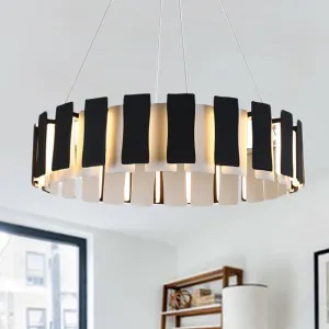 Contemporary LED Metal Drum Chandelier Lamp - Black Rectangle Panel Design