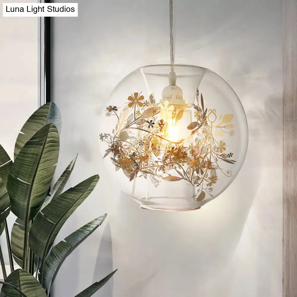 Contemporary Living Room Pendant Light with Transparent Glass Shade