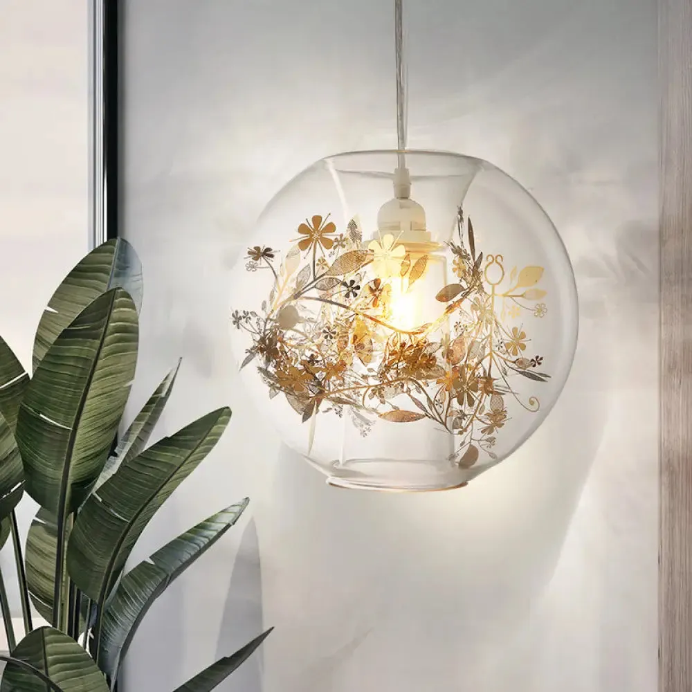 Contemporary Living Room Pendant Light with Transparent Glass Shade