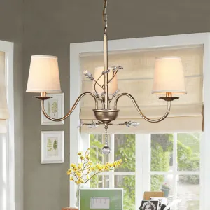 Contemporary Nickel Suspension Chandelier: Fabric Conical Shape