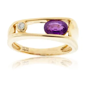 Contemporary Oval Purple Sapphire & Diamond Ring