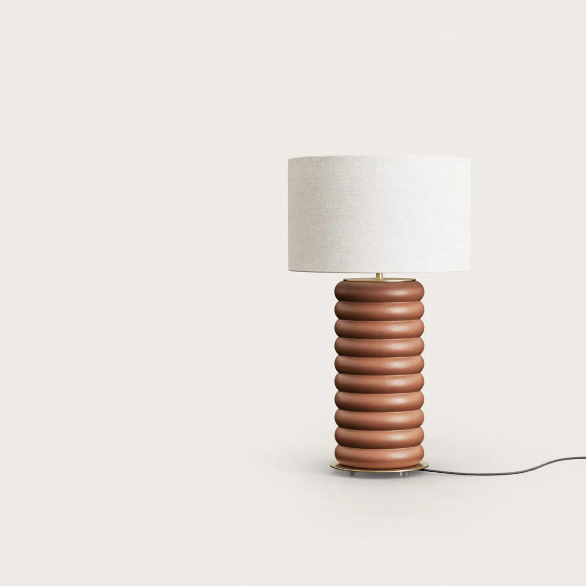 Contemporary Ribbed Orange Ceramic Table Lamp