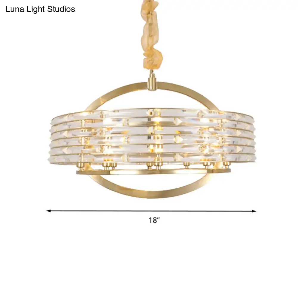 Contemporary Round Crystal Chandelier - 6 Heads, Brass Finish