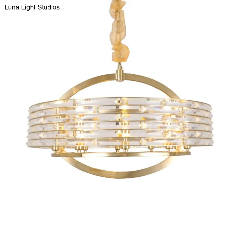 Contemporary Round Crystal Chandelier - 6 Heads, Brass Finish