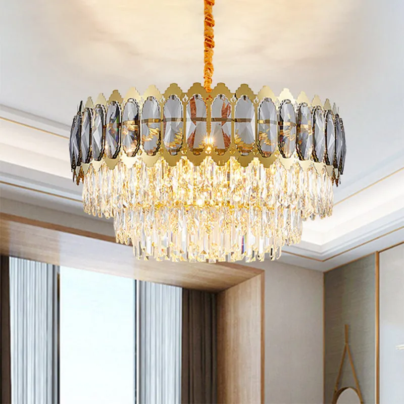 Contemporary Silver Drum Chandelier Light with Crystal Prismatic Design - 6 Heads